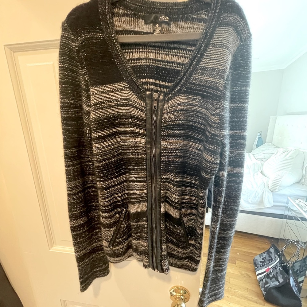 100% Cashmere & real leather cardigan sweater
